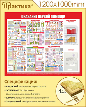 С17 Стенд оказание первой помощи (1200х1000 мм, пластик ПВХ 3 мм, алюминиевый багет золотого цвета) - Стенды - Стенды по первой медицинской помощи - Магазин охраны труда и техники безопасности stroiplakat.ru